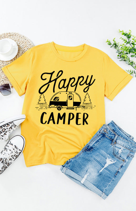 Women's Happy Camper Monogram Print Short Sleeve T-Shirt