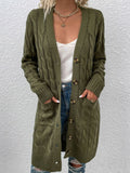 Cable-Knit Button Down Longline Cardigan with Pockets
