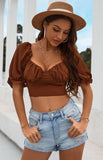 Women'S Sexy Backless Bow Tie Balloon Sleeve Tops