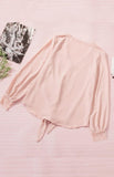 Women's V-Neck Lace Patchwork Solid Color Tie Loose Long Sleeve Chiffon Shirt
