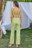 Tie Shoulder Cropped Top and Pants Set with Pockets