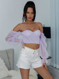 Spliced Mesh Sweetheart Neck Cropped Top