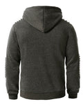 Men's Quilted Pleated Solid Color Sports Casual Hooded Pullover Sweater