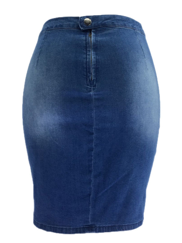 Women's zipper ripped hip denim skirt