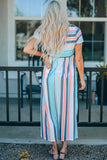 Striped Print High Waist Maxi Dress