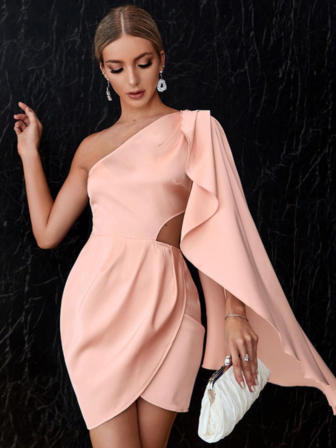 One-Shoulder Cloak Sleeve Cutout Dress