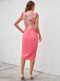 Floral Spliced Lace Side Slit Midi Dress