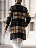 Men's Casual Fashion Plaid Coat Mid Length Coat Coat