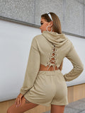 Lace-Up Cropped Hoodie and Shorts Set