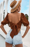 Women'S Sexy Backless Bow Tie Balloon Sleeve Tops
