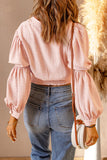Textured Bubble Sleeve Smocked Cropped Top