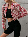 Patterned Button Front Cropped Blazer