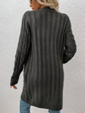 Cable-Knit Button Down Longline Cardigan with Pockets