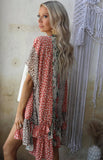 Open Front Wild Rose Floral Animal Print Kimono Cardigan Cover-ups