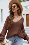 Women's Fashion V-Neck Pocket Sweater