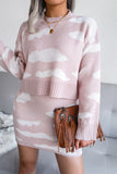 Cloud Print Ribbed Trim Sweater and Skirt Set