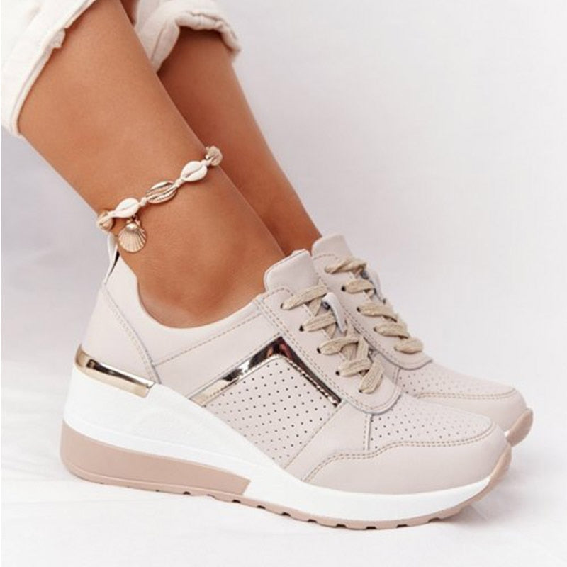 New  Sneakers Lace-Up Wedge  Vulcanized Shoes Casual Platform  Sneakers
