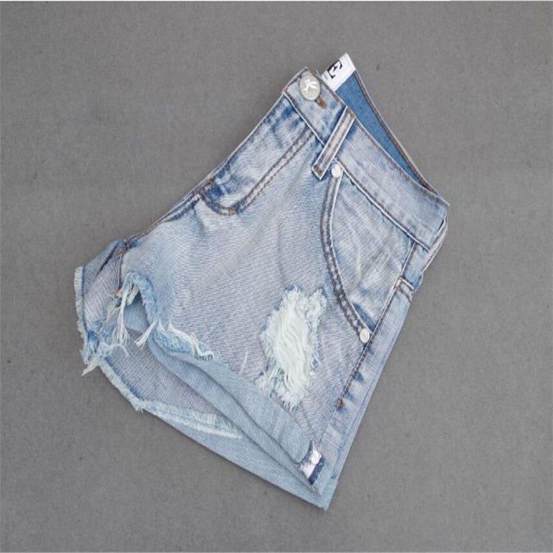 Vintage Hole Stripes Pocket J Shorts Female Jeans