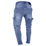 Casual Skinny Denim  Pocket Zipper Slim Fit Hole Shredded Long Pants