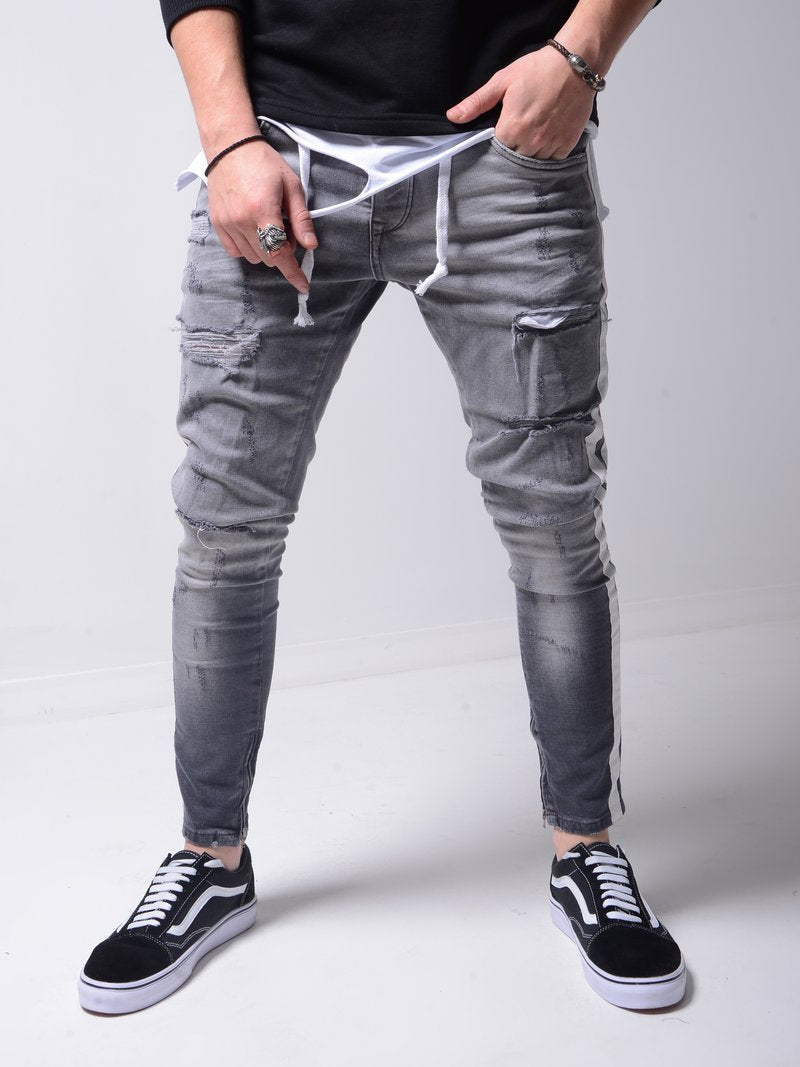 Men Skinny ripped Pencil Destroyed Hole Slim Fit  Stretchy Jeans