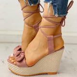 New Casual High Heels Wedges Platform Fashion Bow ankle-wrap Women Shoes