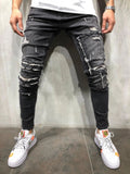 Men Skinny ripped Pencil Destroyed Hole Slim Fit  Stretchy Jeans