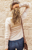 Round Neck Stitching Lace Long Sleeve T-Shirt