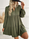 Buttoned Puff Sleeve Tiered Dress