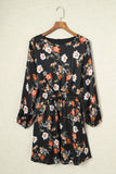 Plus Size Floral Drawstring Waist Balloon Sleeve Dress