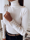 Women's Button Solid Turtleneck Bottoming Shirt Top