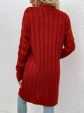 Cable-Knit Button Down Longline Cardigan with Pockets