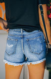 Women's Street Hipster Ripped Washed Versatile Fringed Denim Shorts