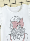 Girls Portrait Graphic Top and Belted Skirt Set