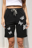 Butterfly Print Drawstring Waist Bermuda Shorts