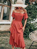 Women's shoulders irregularly heming with high waist dresses