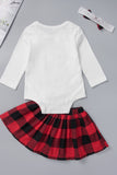 Baby Girls' Christmas Bodysuit and Plaid Skirt Set with Bow