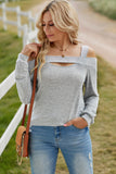 Heathered Cold-Shoulder Long Sleeve Top