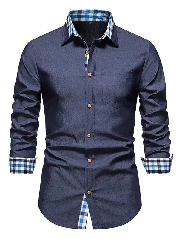 Men's Casual Dress Shirt Button Down Shirts Long-Sleeve Work Shirt Spread Collar Tops