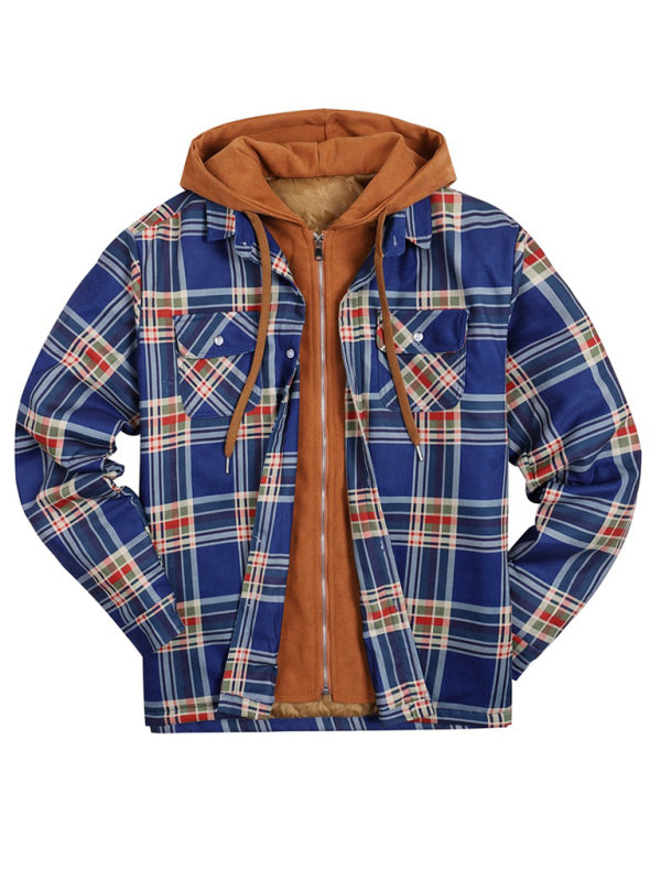 Men'S Printed Hooded Fake Two-Piece Jacket Cotton Jacket
