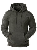 Men's Quilted Pleated Solid Color Sports Casual Hooded Pullover Sweater