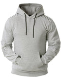 Men's Quilted Pleated Solid Color Sports Casual Hooded Pullover Sweater