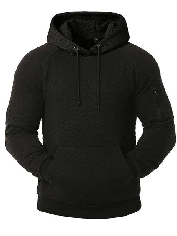 Men's quilted silk cotton sports and leisure hooded pullover sweater