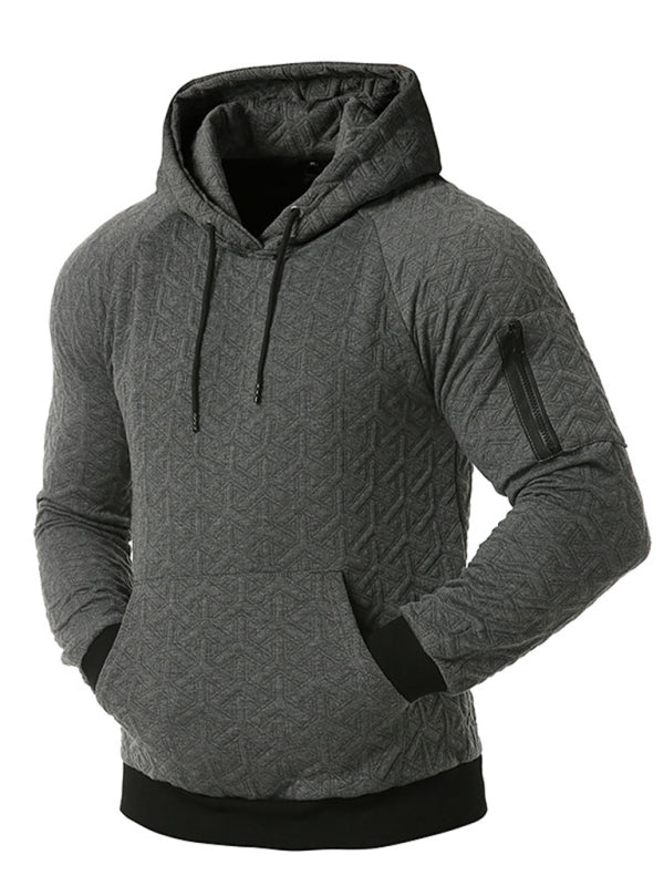 Men's quilted silk cotton sports and leisure hooded pullover sweater