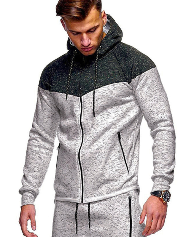 Men's Contrast Patchwork Athleisure Hoodie Cardigan Sweatshirt
