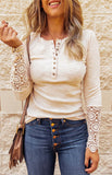 Round Neck Stitching Lace Long Sleeve T-Shirt