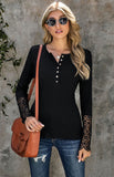 Round Neck Stitching Lace Long Sleeve T-Shirt