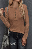 Round Neck Stitching Lace Long Sleeve T-Shirt