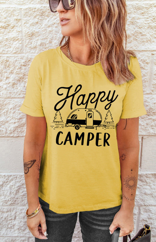 Women's Happy Camper Monogram Print Short Sleeve T-Shirt
