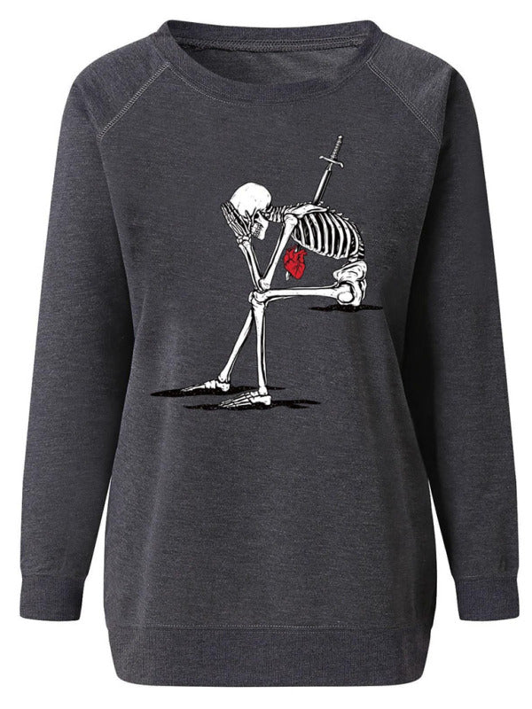Women's Raglan Sleeve Loose Halloween Themed Print Top