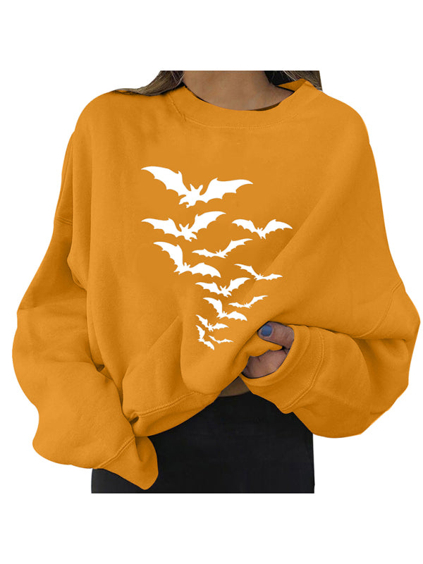 Women's Dropped Sleeves Loose Halloween Themed Print Top